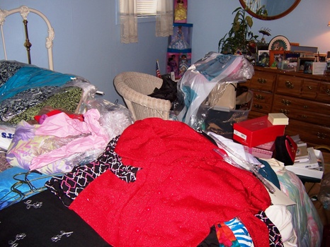 cluttered guestroom